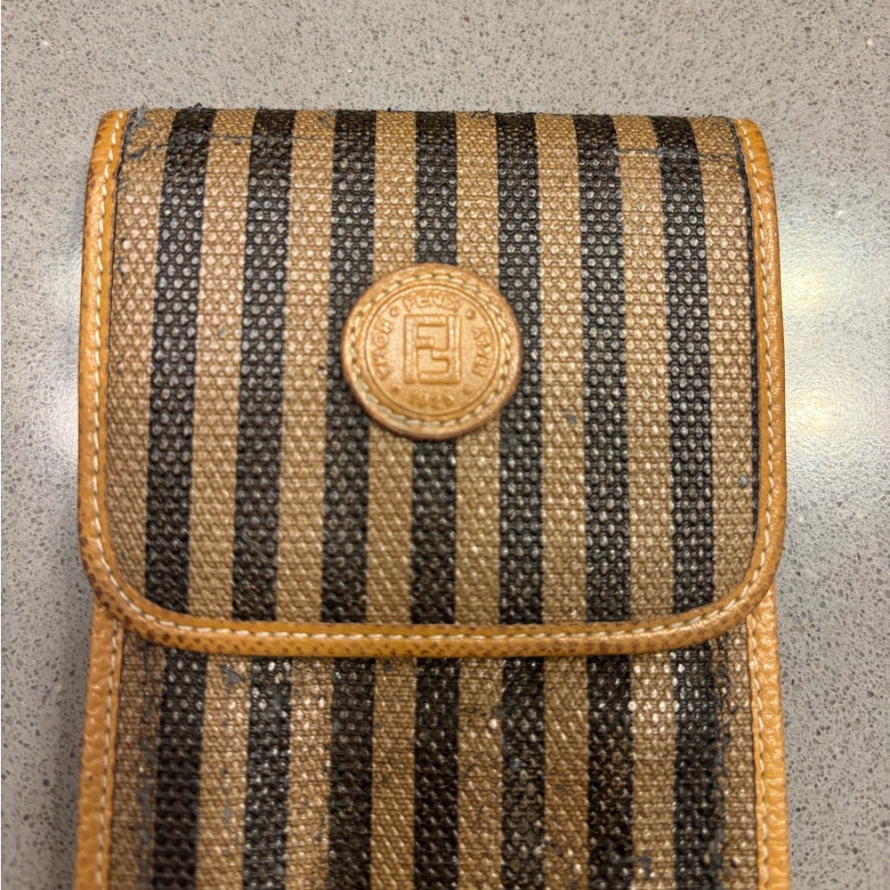 Fendi Vintage striped leather eyeglass case with serial number